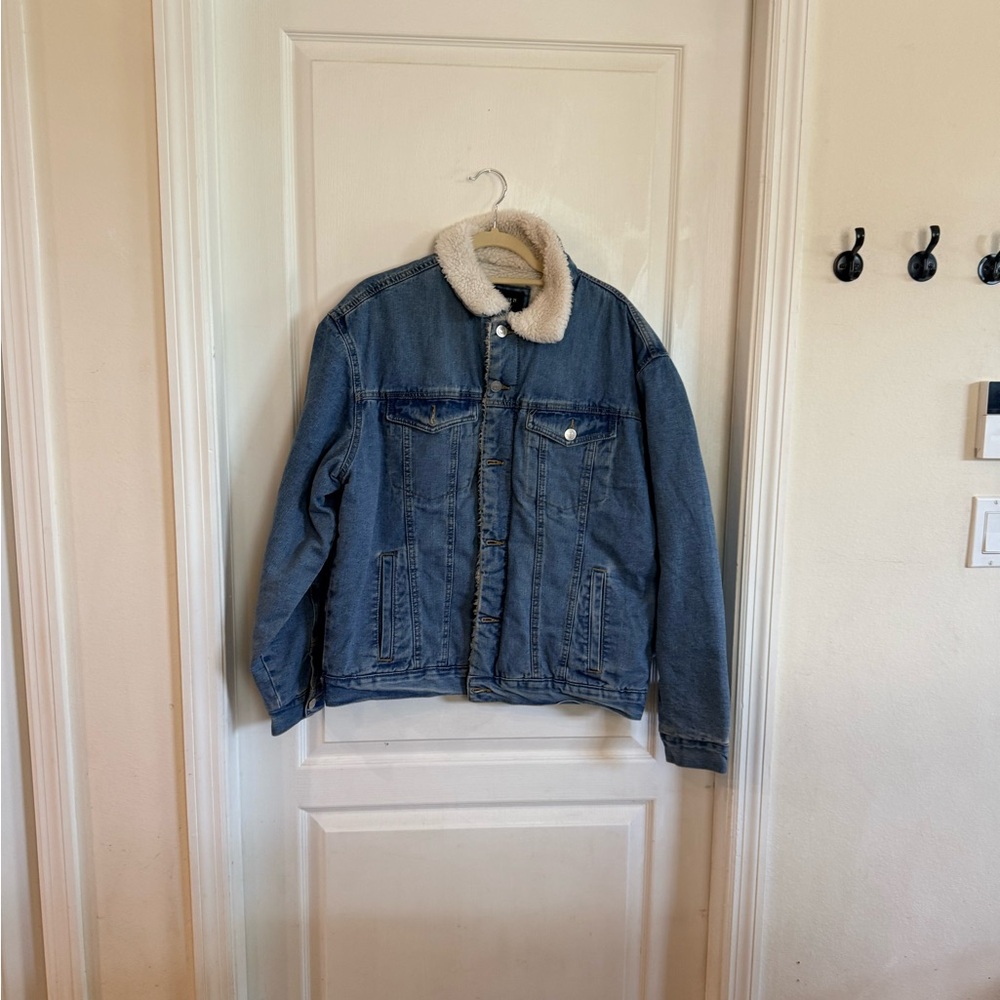 Forever 21 Blue Denim Sherpa Collar Bomber Jacket